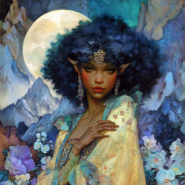 Poster Arte Fantástica Negra Rainha Elfa Preta Deusa