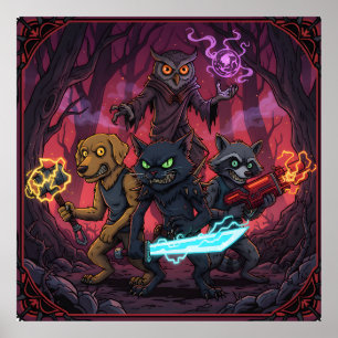 Poster Arte Fantástico de Animal Guerreiro Elétrico