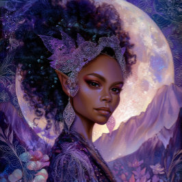 Poster Arte Fantástico Deusa Elfa Lunar Afro-Americana