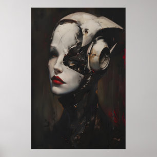 Poster Arte Feminina Cyberpunk, Surrealismo Sombrio de Fi
