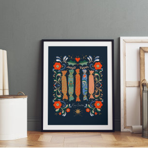 Poster Arte Festiva Vibrante de Natal com dom e flor