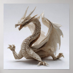 Poster Arte fina do Dragão de Origami Dobrada Complexa