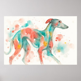 Poster Arte fina em aquarela cinza de galgo colorido