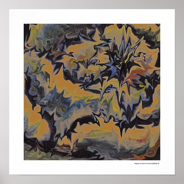 Pôster Arte Fino Pop Abstrato Legal Retro Azul Escuro Ama (Frente)