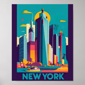 Poster Arte Flat Vetor Moderna Paisagem de Nova Iorque