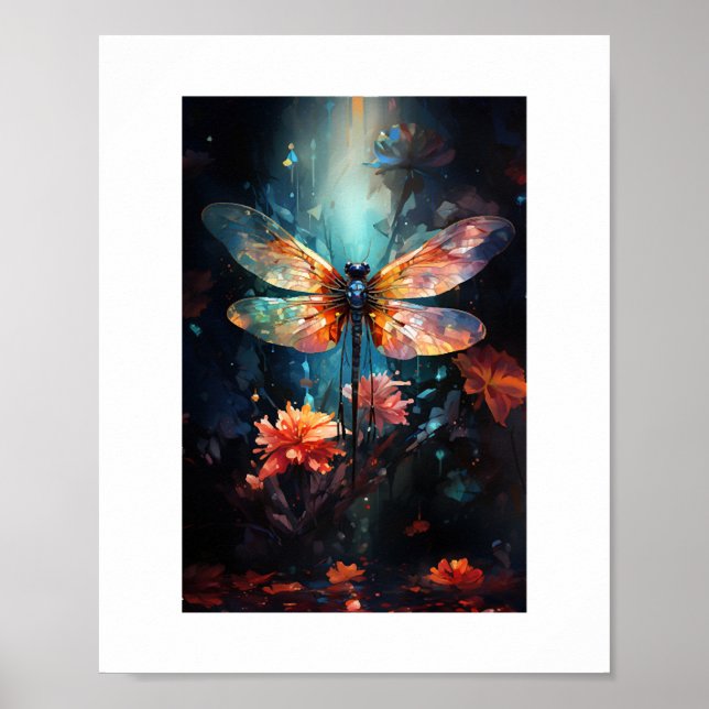 Poster Arte Flor Dragonfly - Vidro Estampado (Frente)