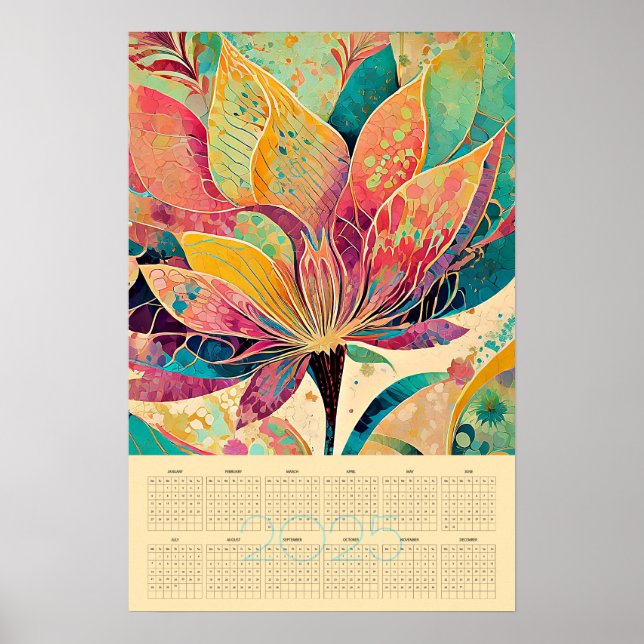Poster Arte floral abstrata aquarela calendário 2025 (Frente)