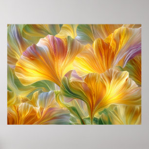Poster Arte Floral Abstrata com Pétalas Amarelas