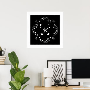 Poster Arte Floral Abstrata Elegante Preto e Branco