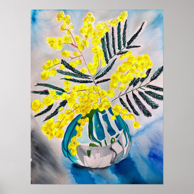 Poster Arte floral amarela de flor australiana Wattle (Frente)