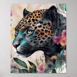 Poster Arte Floral Aquarela de Jaguar