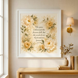 Poster Arte Floral Aquarela Versículo da Bíblia Cristã