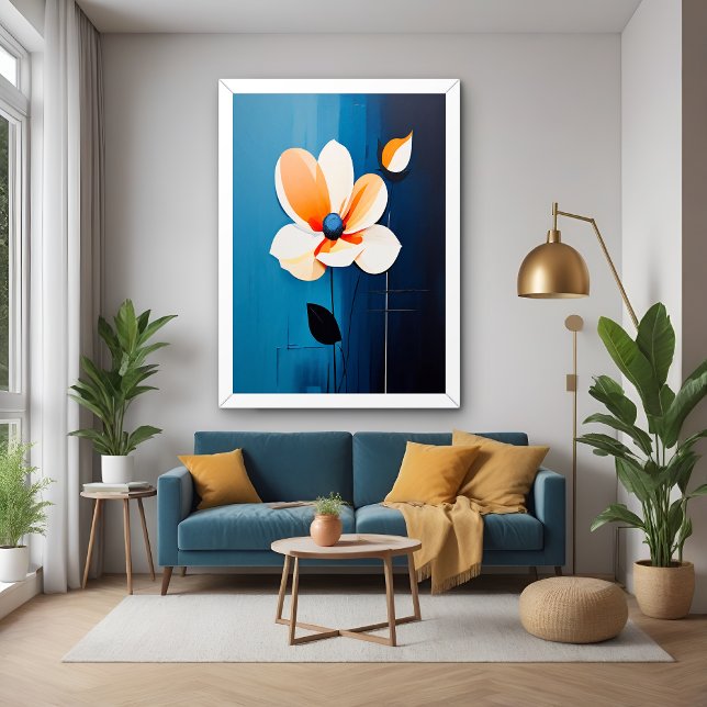 Poster Arte Floral Azul e Laranja Contemporânea (Criador carregado)