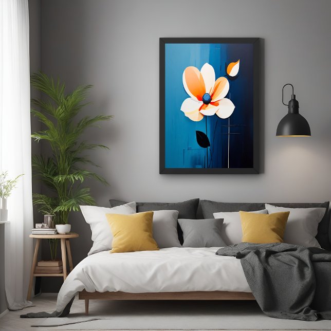 Pôster Arte Floral Azul e Laranja Contemporânea (Criador carregado)