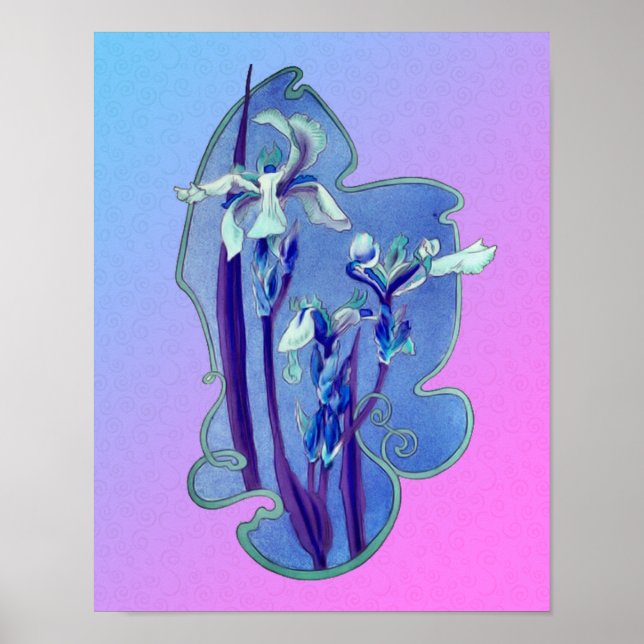 Poster Arte Floral Blue Irises (Frente)