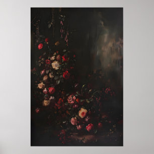 Poster Arte Floral Botânica Escura e Mal-humorada Rosa, E