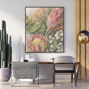 Poster arte floral botânica ilustração de flor protea