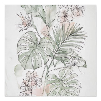 Pôster Arte Floral Calma e Folhas na Parede – Presente pa