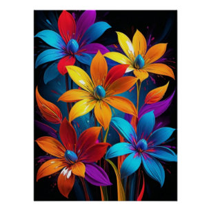 Pôster Arte Floral Colorida Abstrata Vibrante-32908