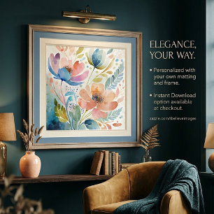 Poster Arte floral colorida em aquarela