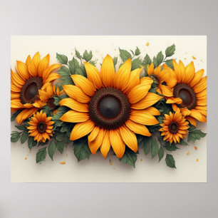 Poster Arte Floral com Girassóis Amarelos