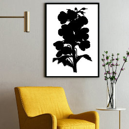 Poster Arte Floral de Abstrato de Jardim de Tinta Negra M