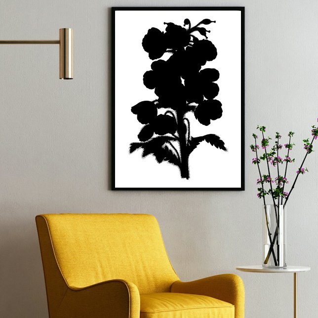 Poster Arte Floral de Abstrato de Jardim de Tinta Negra M (Modern Black Ink Abstract Garden Floral Art Poster)