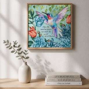 Poster Arte Floral de Beija-flor com Citação de Thoreau