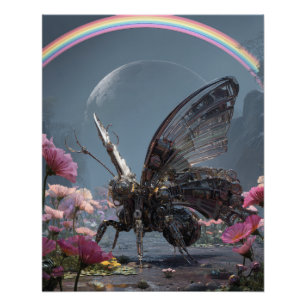 Pôster Arte Floral de Borboleta Arco-íris de Fantasia Som