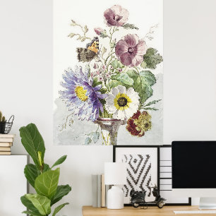 Poster Arte Floral de Borboleta Vintage de William van Le