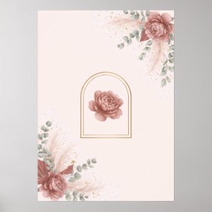 Poster Arte Floral de Canto com Arco Dourado e Peônia Cor