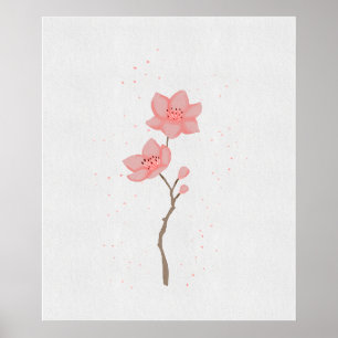 Poster Arte Floral de Flor de Cerejeira Sakura Rosa Minim