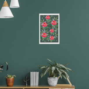Poster Arte floral de flores de aquarela vintage peônias