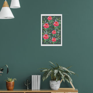 Poster Arte floral de flores de aquarela vintage peônias