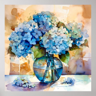 Poster Arte Floral de Hortênsia Azul