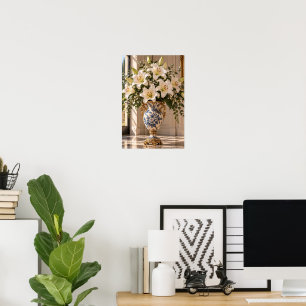 Poster Arte Floral de Lírio Branco Vintage Elegante na Pa