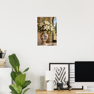Poster Arte Floral de Lírio Branco Vintage Elegante na Pa