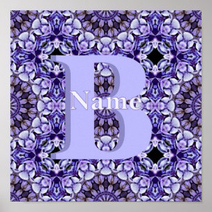 Poster Arte Floral de Nome Inicial Monograma Personalizad