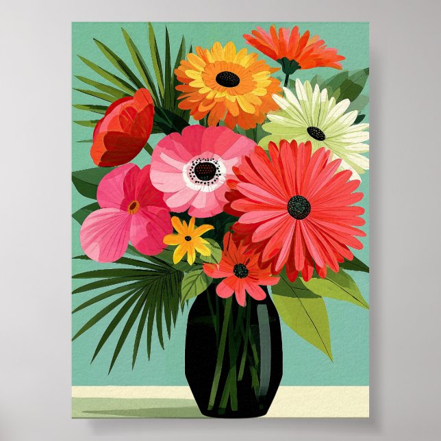 Poster Arte Floral de Parede com Buquê de Margaridas de M (Frente)