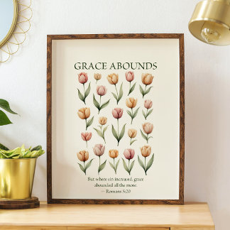 Poster Arte floral de parede cristã com abundância de gra