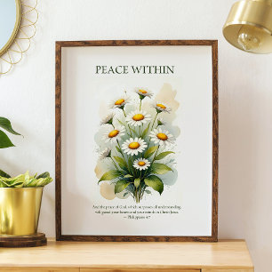 Poster Arte floral de parede cristã da margarida com paz