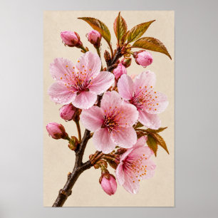 Poster Arte Floral de Parede Elegante Vintage Rosa Flor d