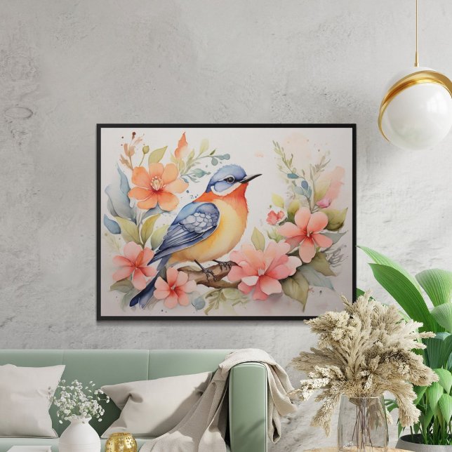 Poster Arte Floral de Pássaros com Aquarela Caprichosa  (Criador carregado)
