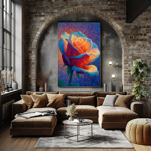 Poster Arte Floral de Rosa Pontilhista Radiante