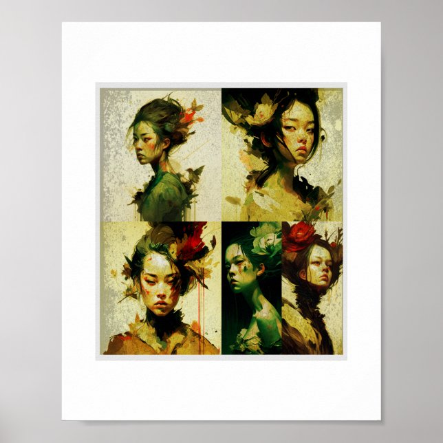 Poster Arte floral digital y estética oscura. (Frente)