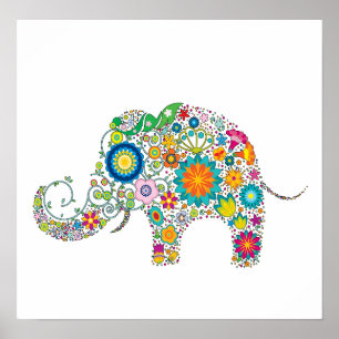 Poster Arte floral do elefante