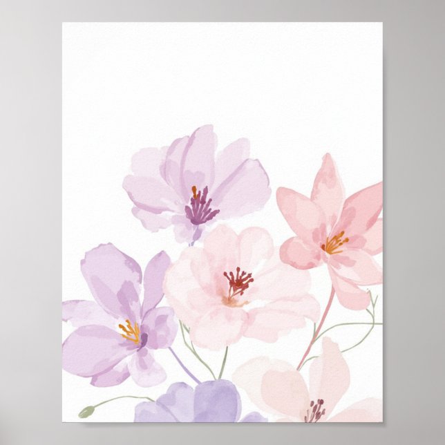 Poster Arte Floral em Aquarela Suave – Rosa Pastel e Lava (Frente)