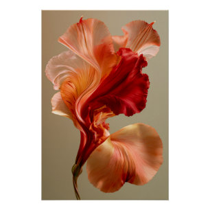 Pôster Arte Floral Escultural em Vermelho e Pêssego