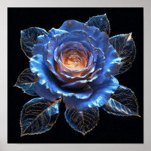 Poster Arte Floral Fantasia Rosa Azul de Vidro Neon Brilh