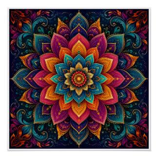 Pôster Arte floral inspirada em mandalas